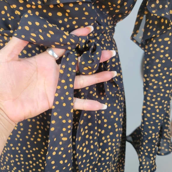 LUCY PARIS POLKA DOT WRAP RUFFLE MINI DRESS LONG SLEEVE WOMEN'S SIZE SMA… - Picture 9 of 12